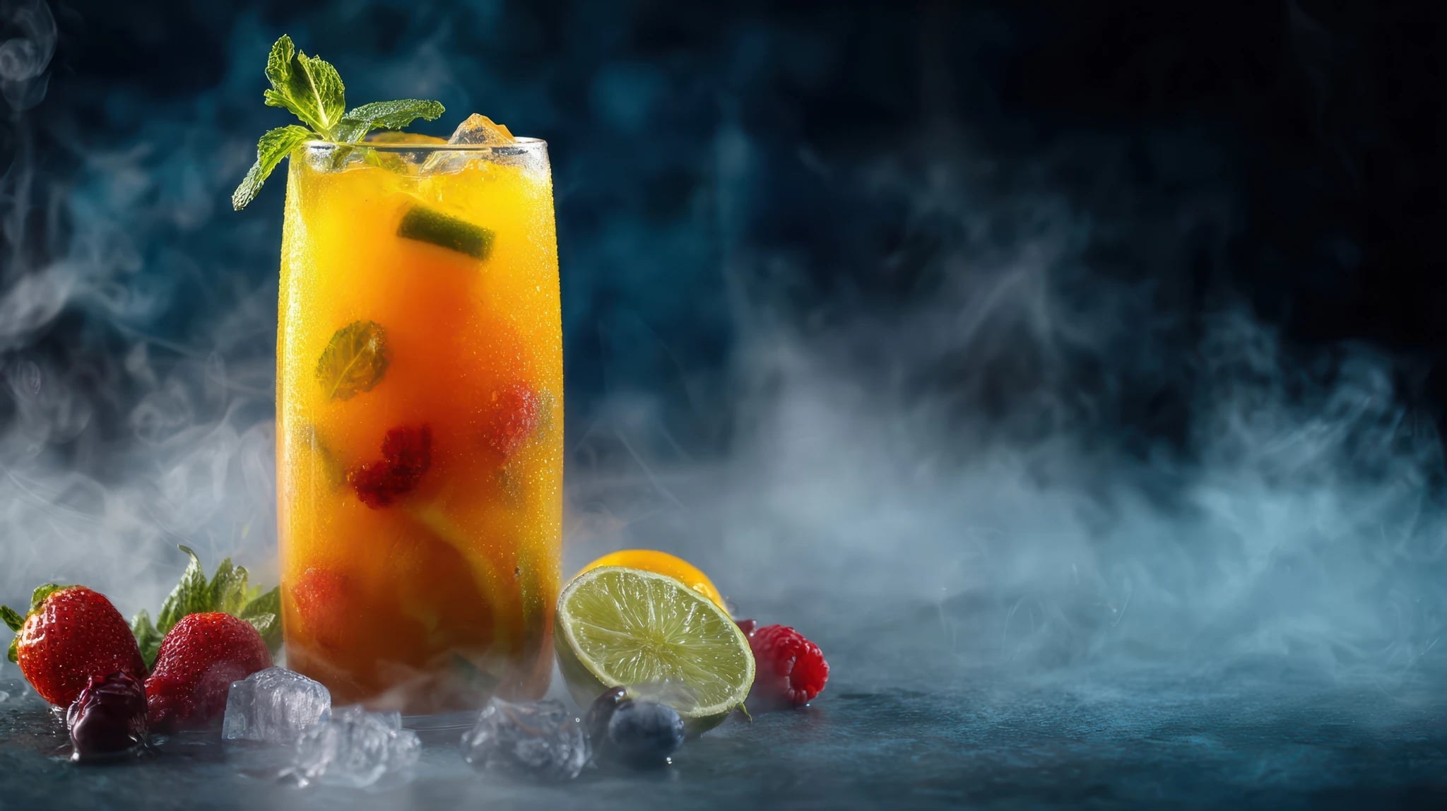 Fruit cocktail with berries and lime