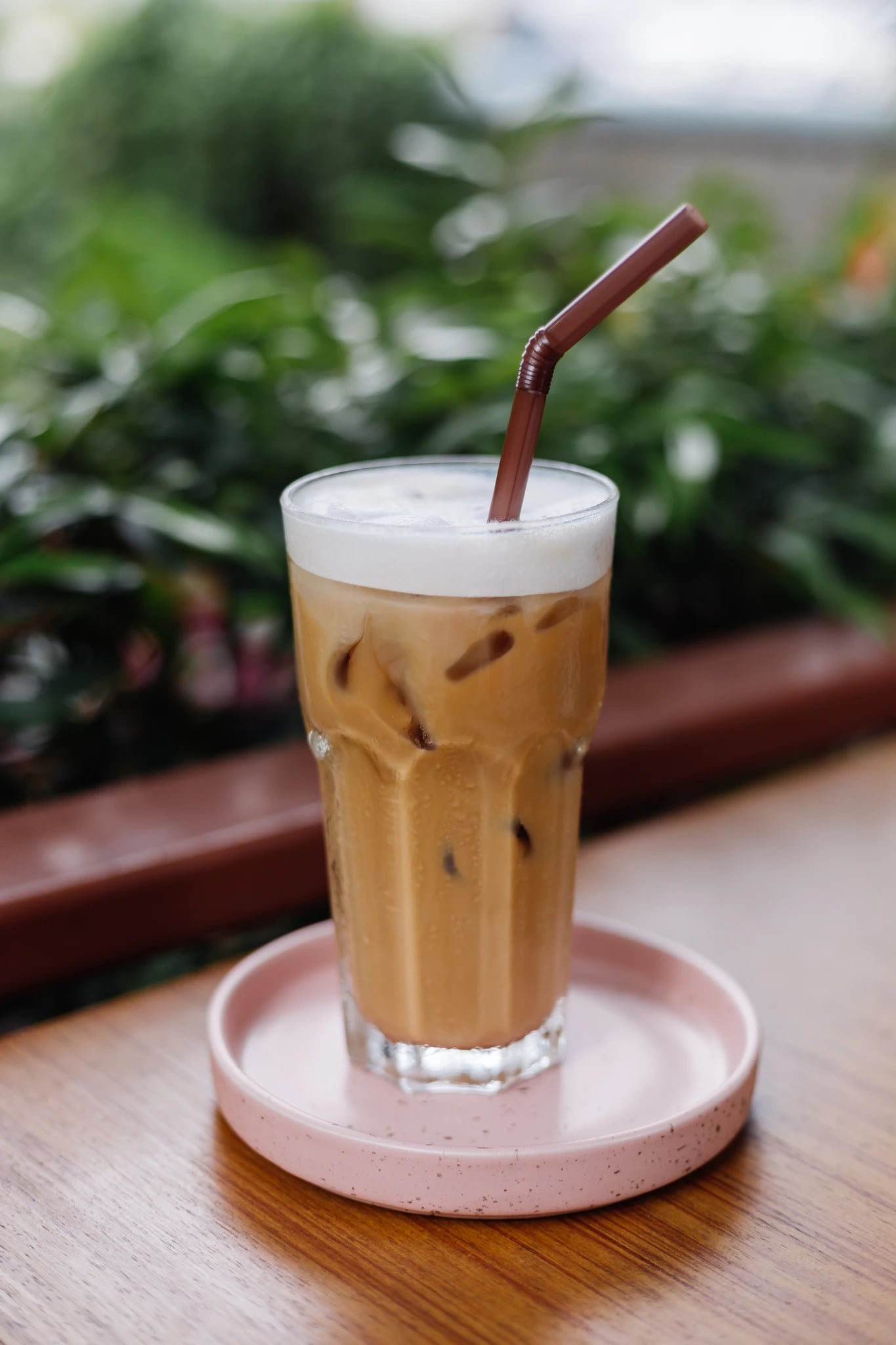 Iced latte on a summer table
