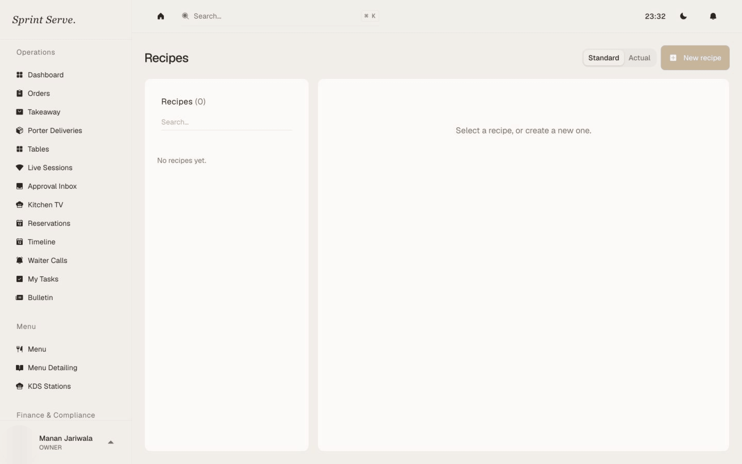 Menu and recipe management linking dishes to ingredients, yields and costs
